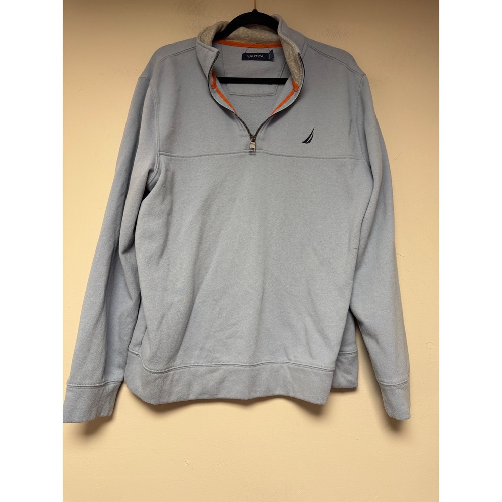 Nautica Mens Light Blue Quarter Zip Pullover Sweatshirt Size Large
